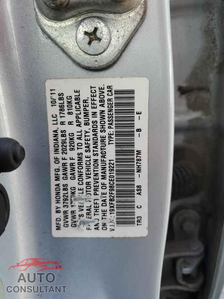 HONDA CIVIC 2012 - 19XFB2F98CE019221
