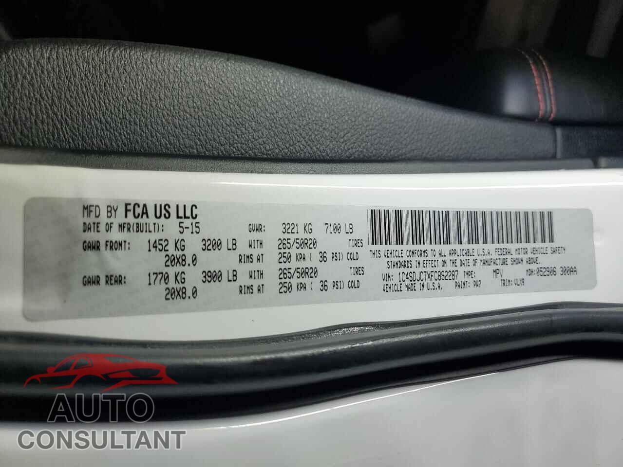 DODGE DURANGO 2015 - 1C4SDJCTXFC892287