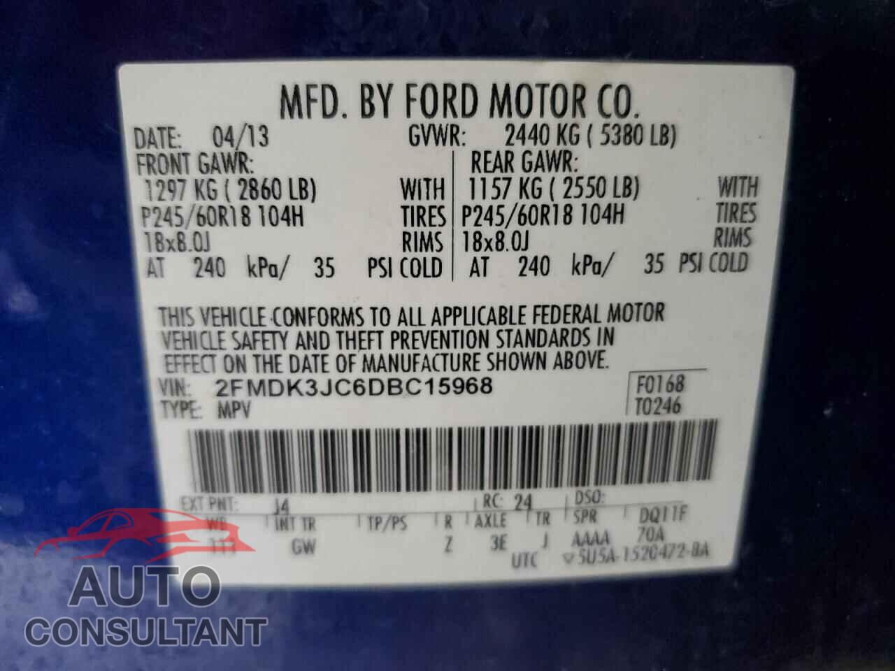 FORD EDGE 2013 - 2FMDK3JC6DBC15968