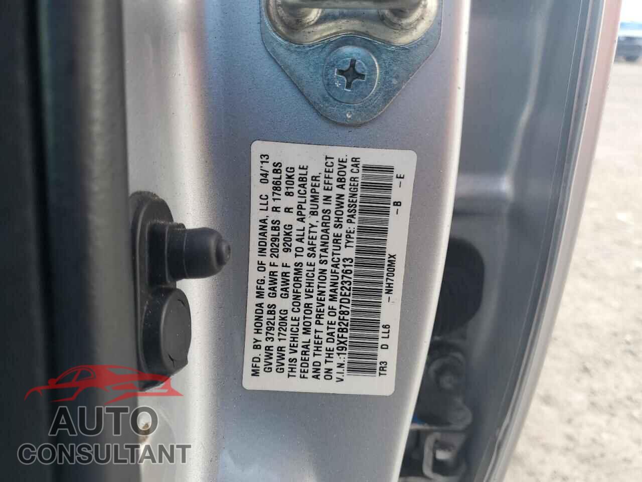 HONDA CIVIC 2013 - 19XFB2F87DE237613