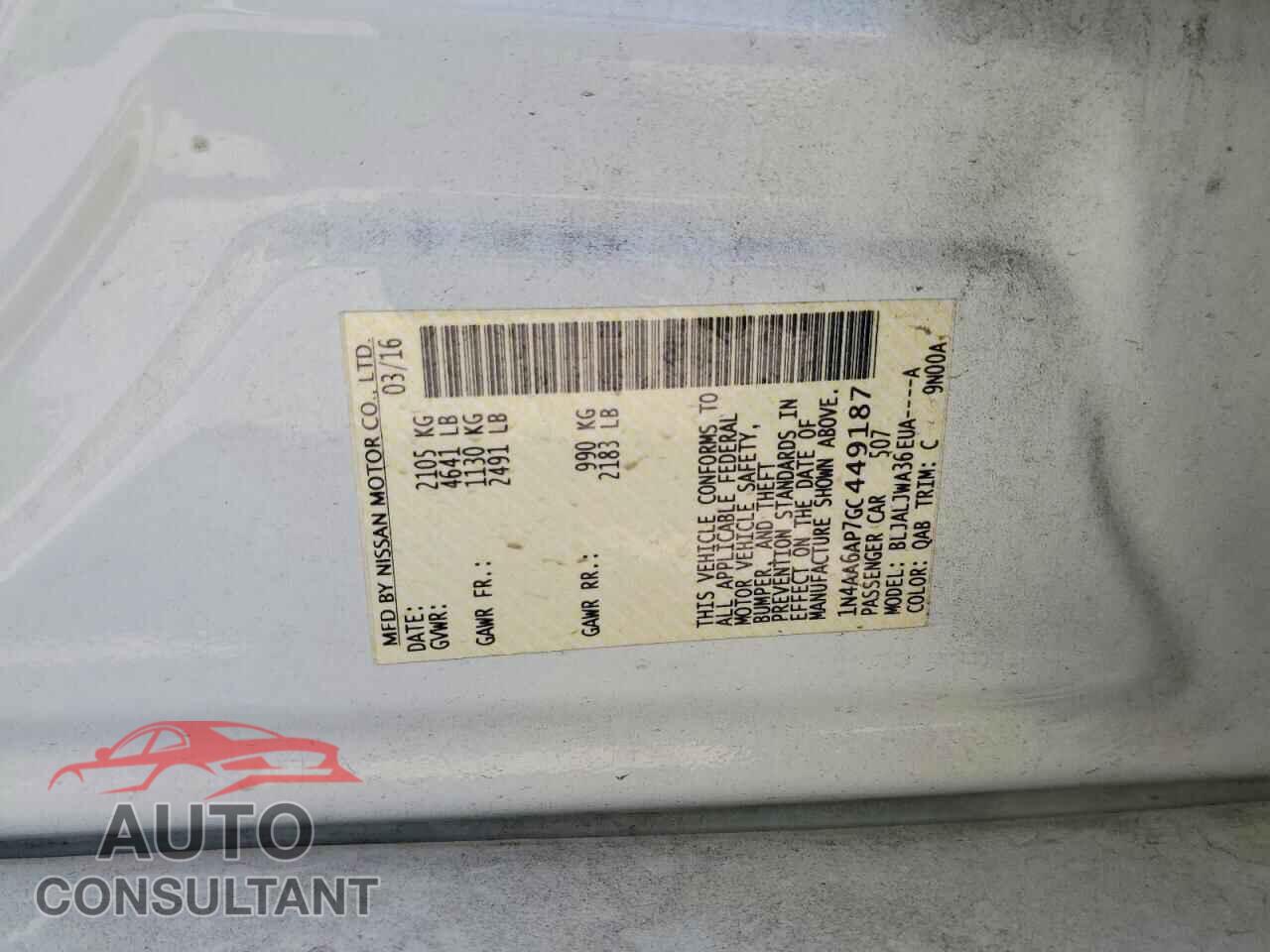 NISSAN MAXIMA 2016 - 1N4AA6AP7GC449187