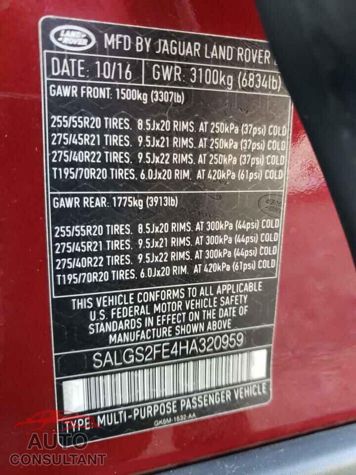 LAND ROVER RANGEROVER 2017 - SALGS2FE4HA320959