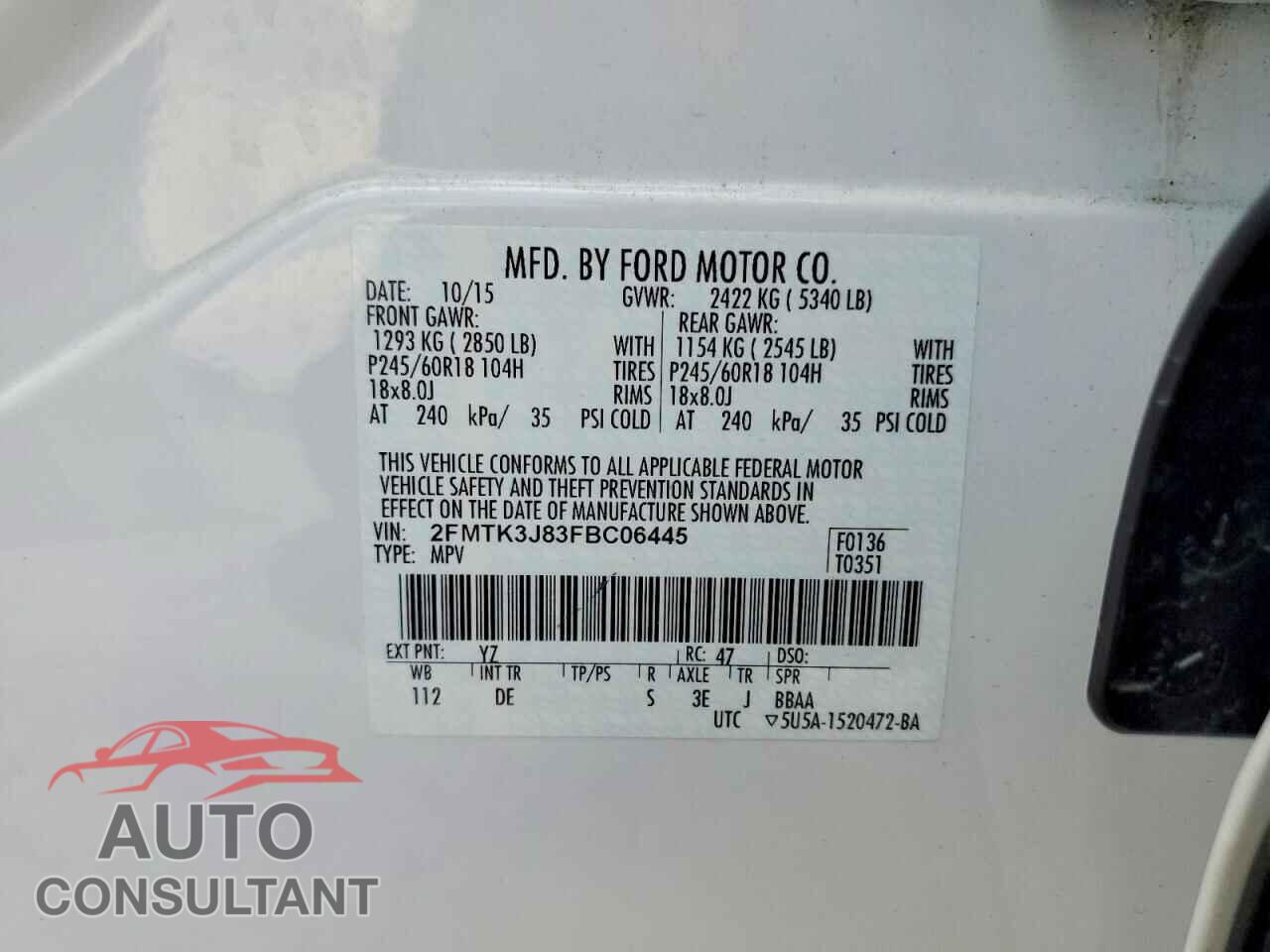 FORD EDGE 2015 - 2FMTK3J83FBC06445