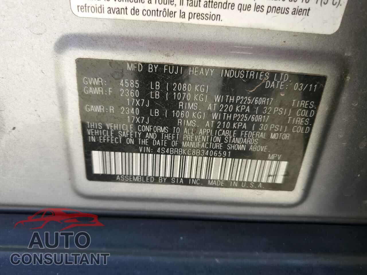 SUBARU OUTBACK 2011 - 4S4BRBKC8B3406591