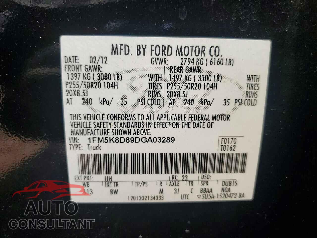 FORD EXPLORER 2013 - 1FM5K8D89DGA03289