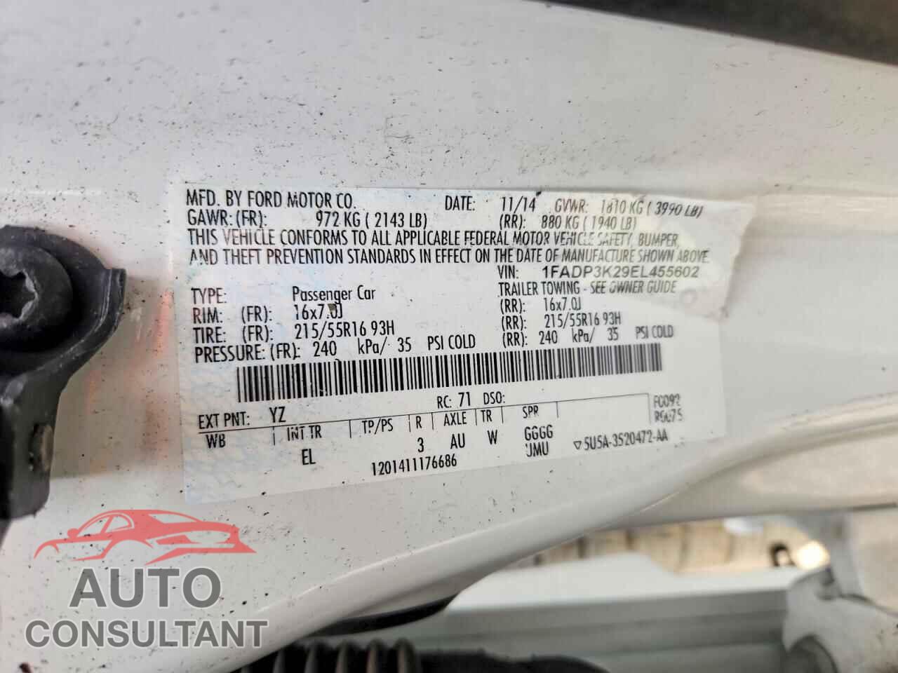 FORD FOCUS 2014 - 1FADP3K29EL455602