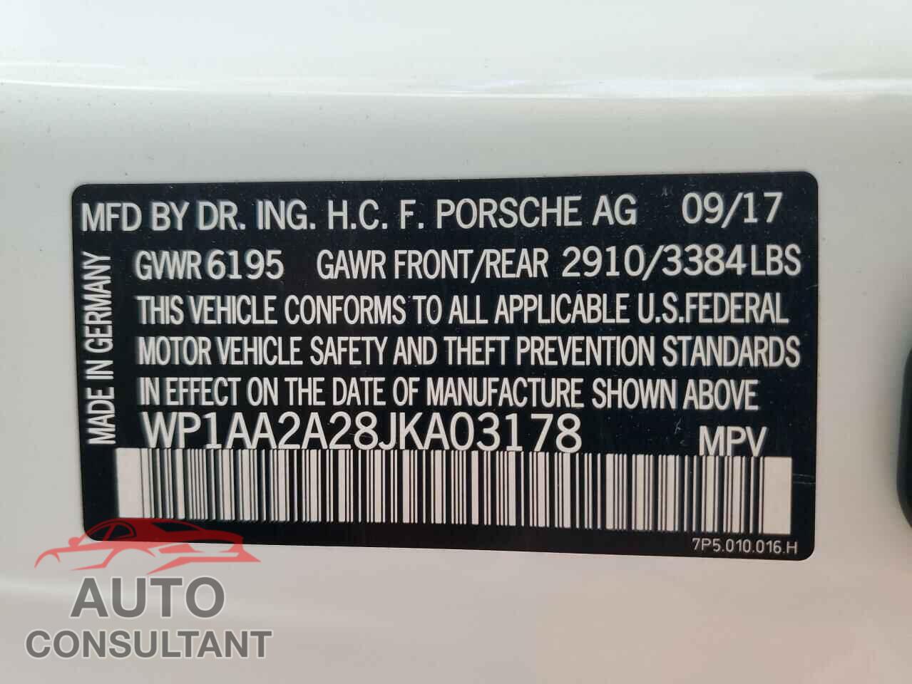 PORSCHE CAYENNE 2018 - WP1AA2A28JKA03178
