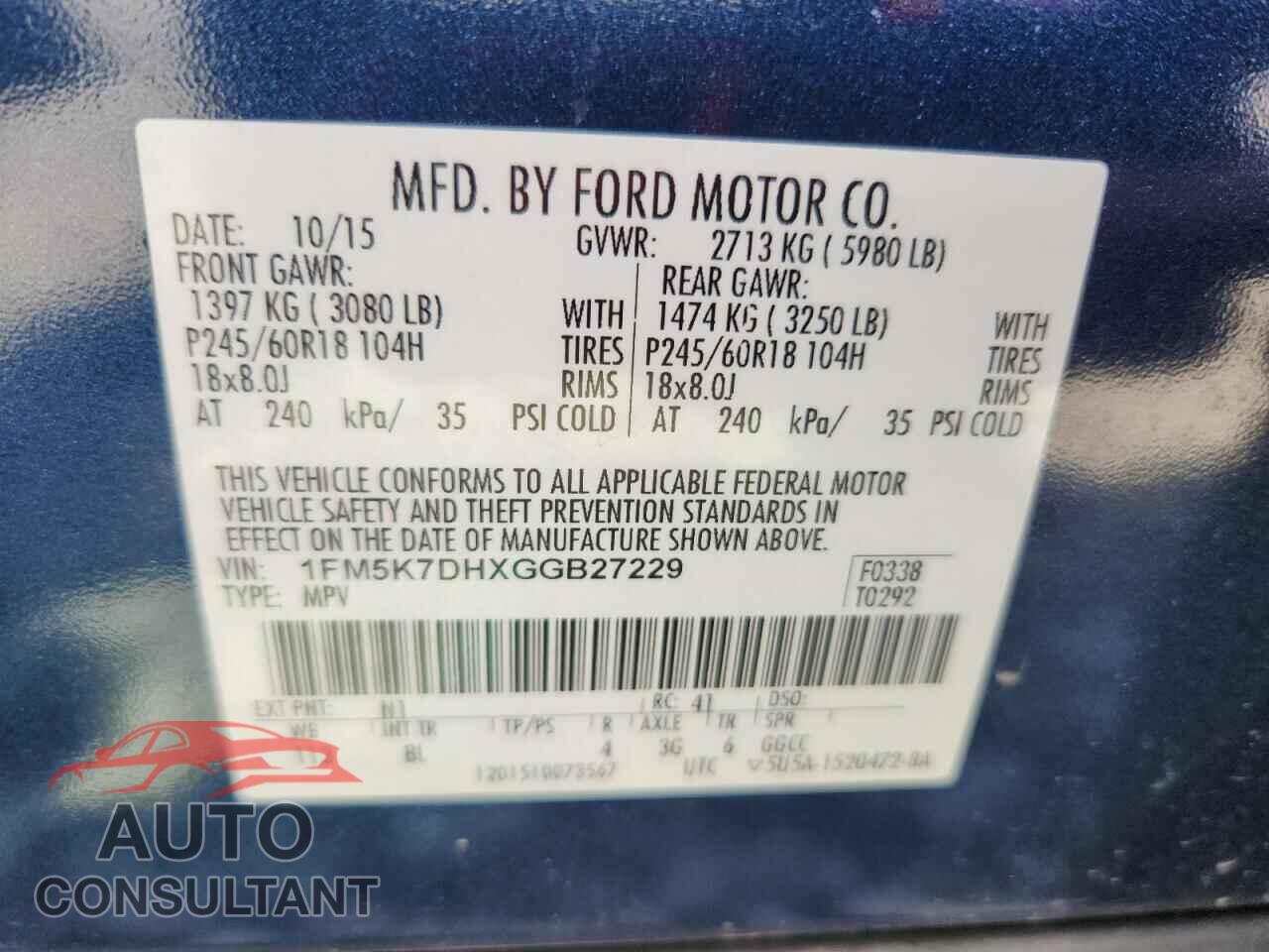 FORD EXPLORER 2016 - 1FM5K7DHXGGB27229