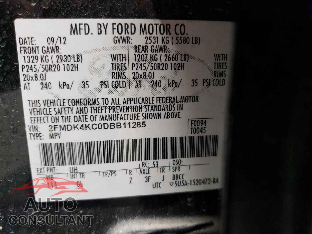 FORD EDGE 2013 - 2FMDK4KC0DBB11285