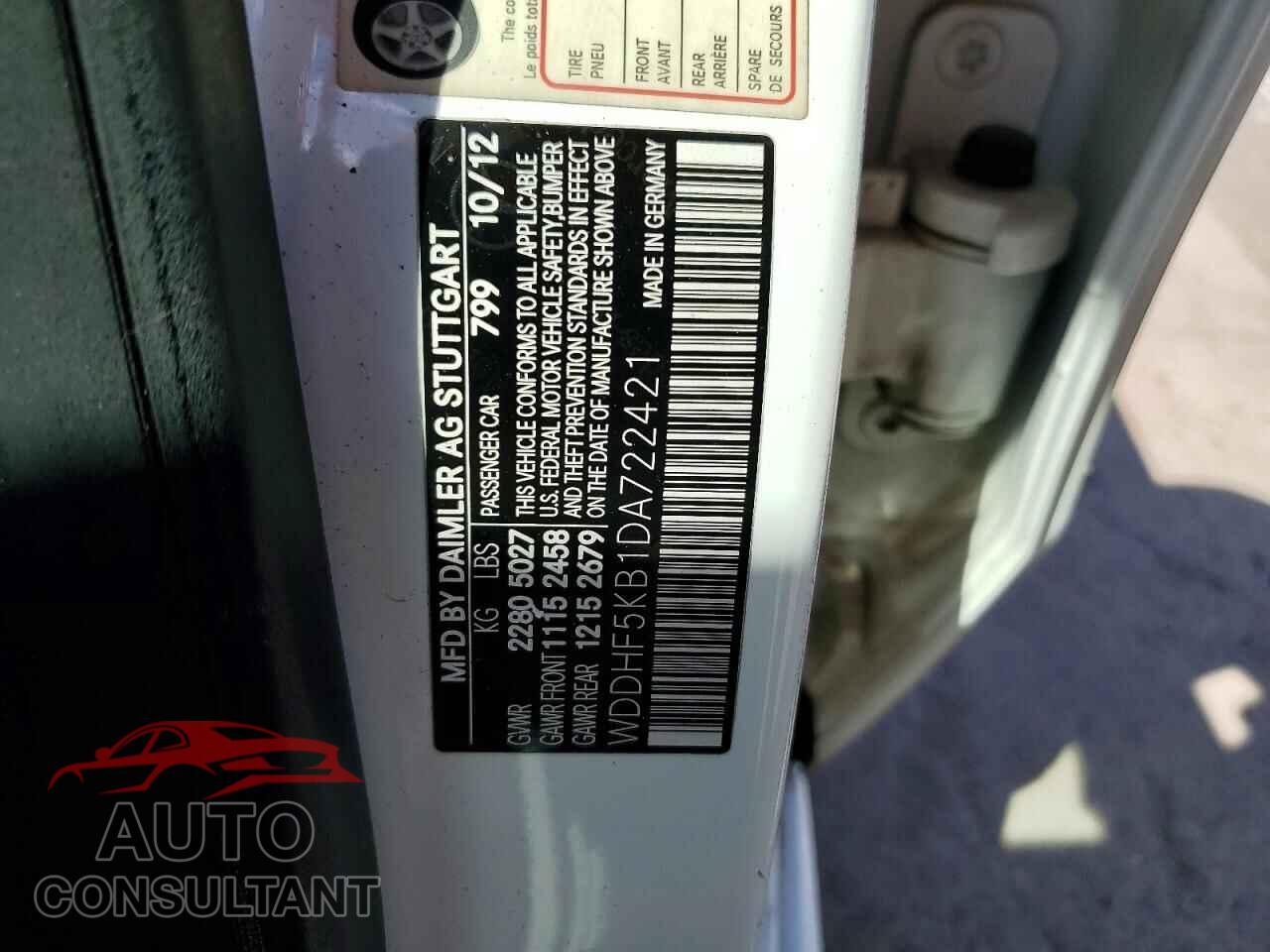 MERCEDES-BENZ E-CLASS 2013 - WDDHF5KB1DA722421