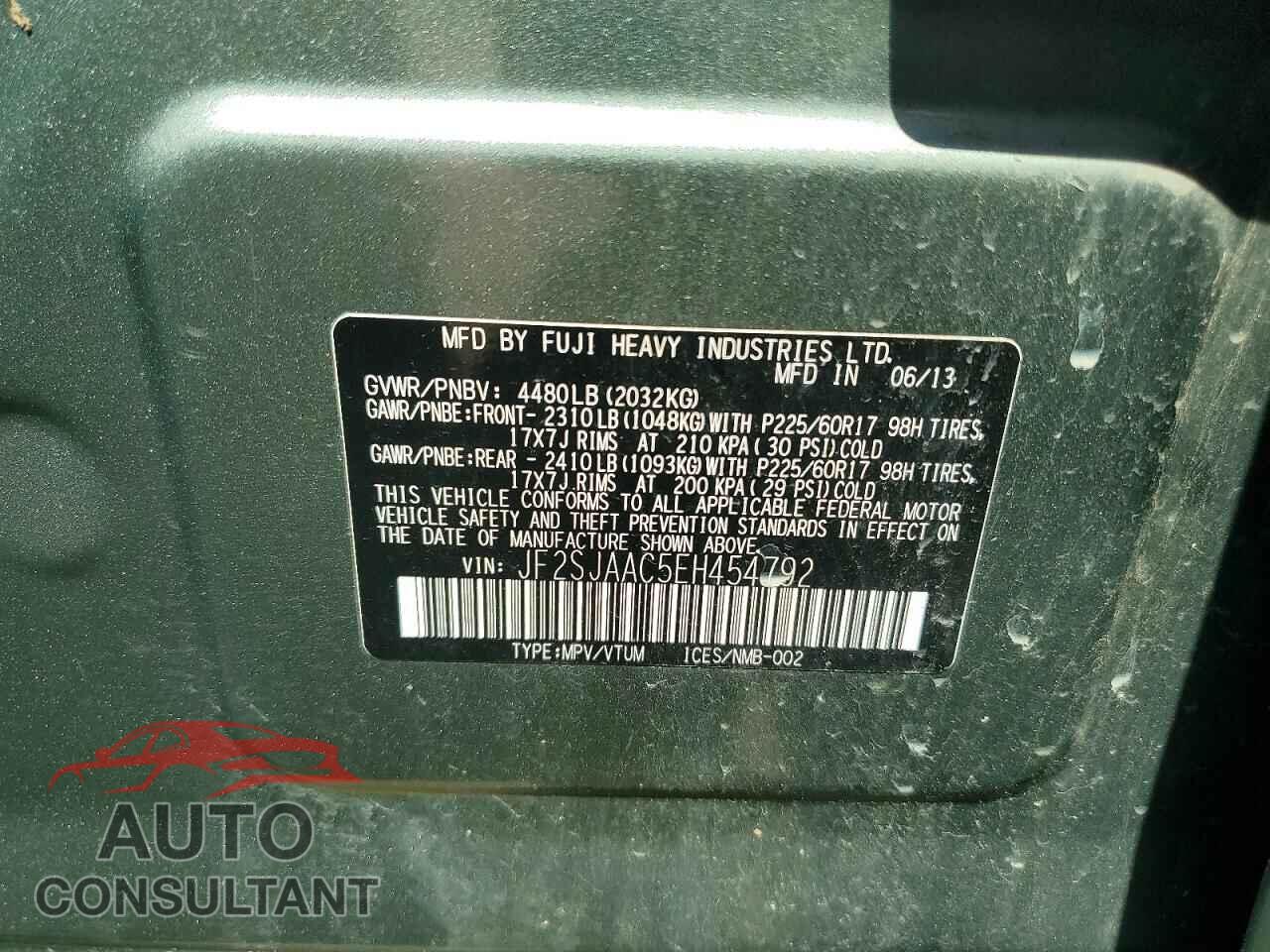 SUBARU FORESTER 2014 - JF2SJAAC5EH454792