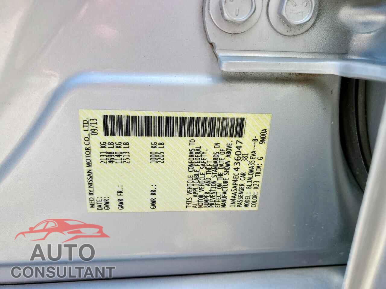 NISSAN MAXIMA 2014 - 1N4AA5AP4EC436047