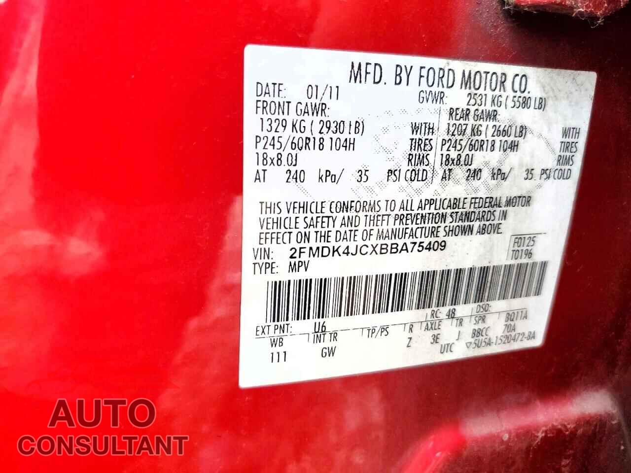 FORD EDGE 2011 - 2FMDK4JCXBBA75409