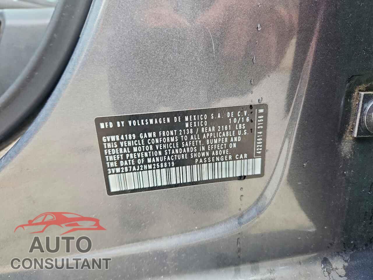 VOLKSWAGEN JETTA 2017 - 3VW2B7AJ2HM258819
