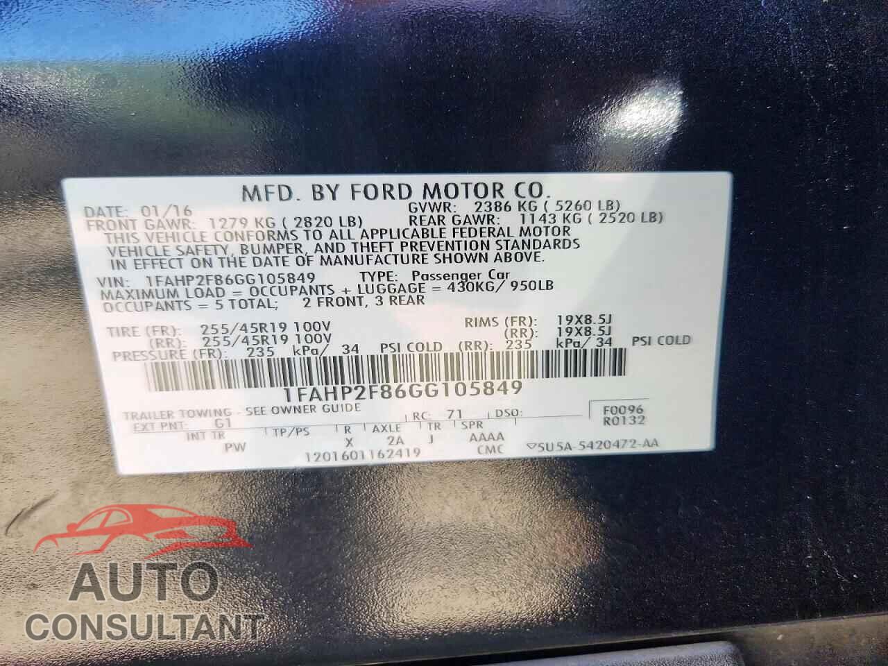 FORD TAURUS 2016 - 1FAHP2F86GG105849