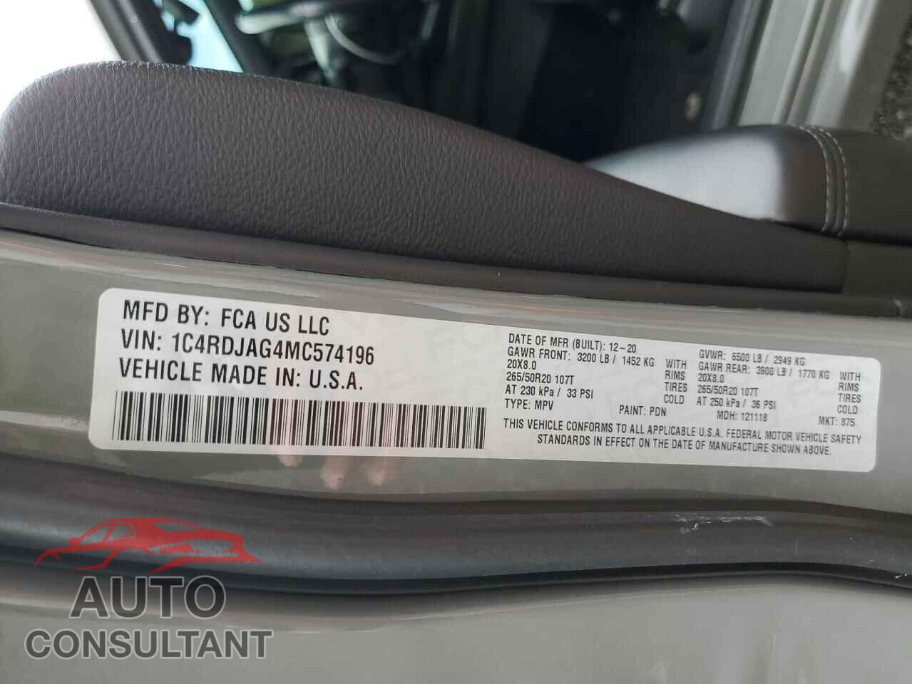 DODGE DURANGO 2021 - 1C4RDJAG4MC574196