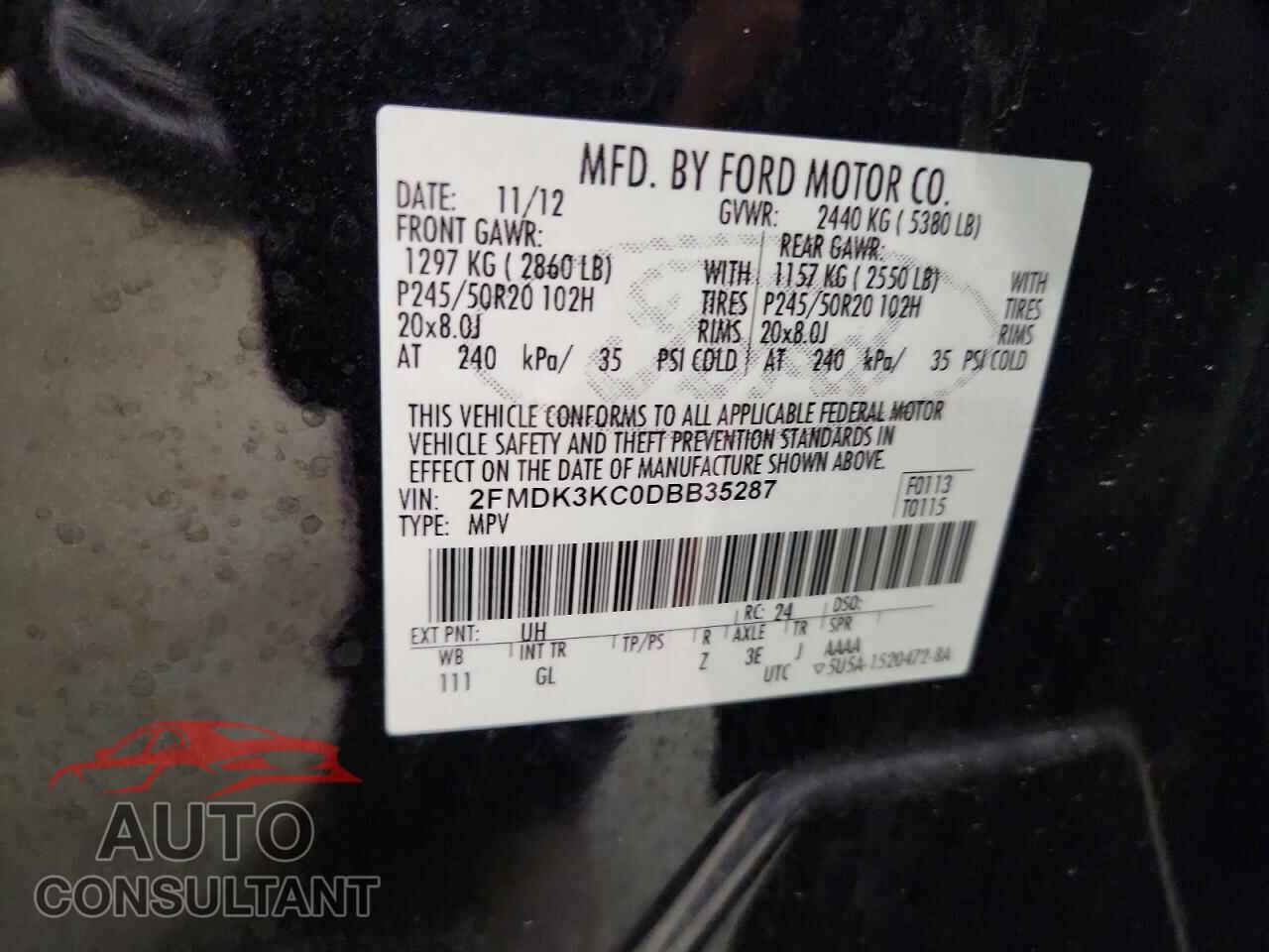 FORD EDGE 2013 - 2FMDK3KC0DBB35287