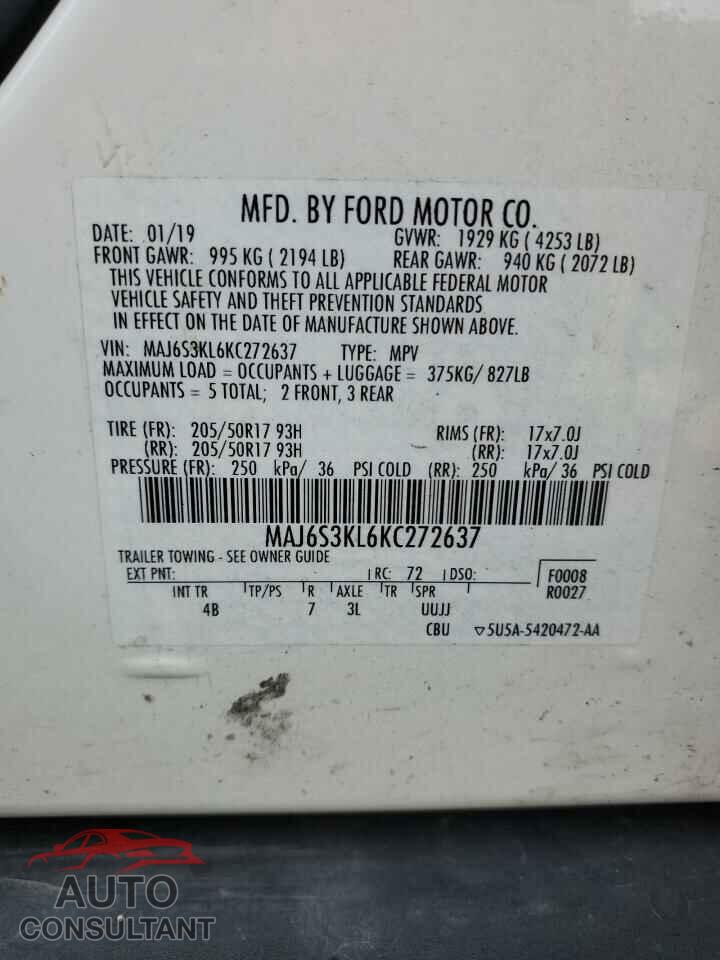 FORD ECOSPORT 2019 - MAJ6S3KL6KC272637