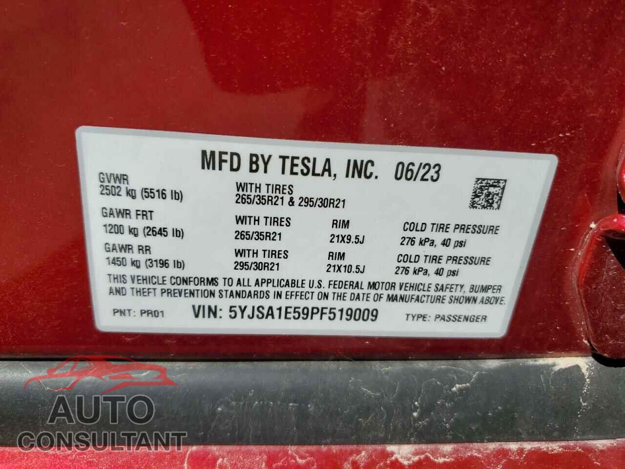 TESLA MODEL S 2023 - 5YJSA1E59PF519009