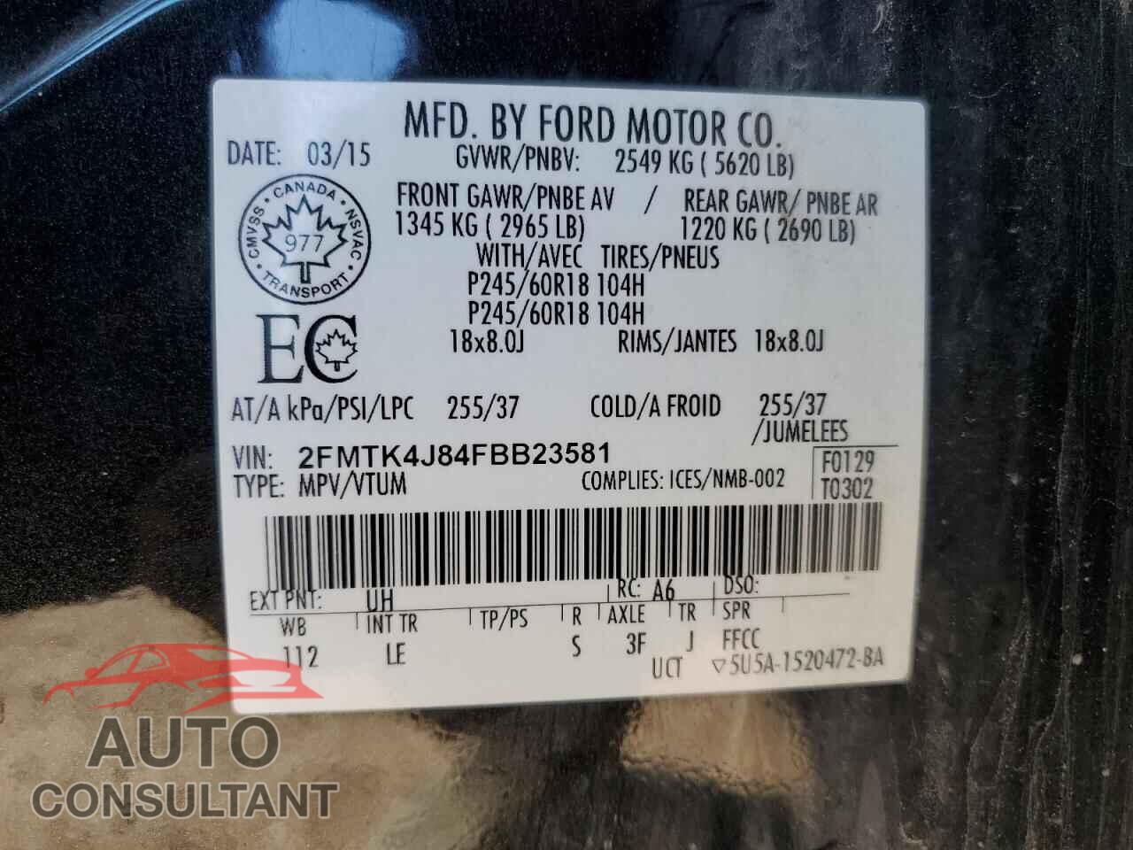 FORD EDGE 2015 - 2FMTK4J84FBB23581