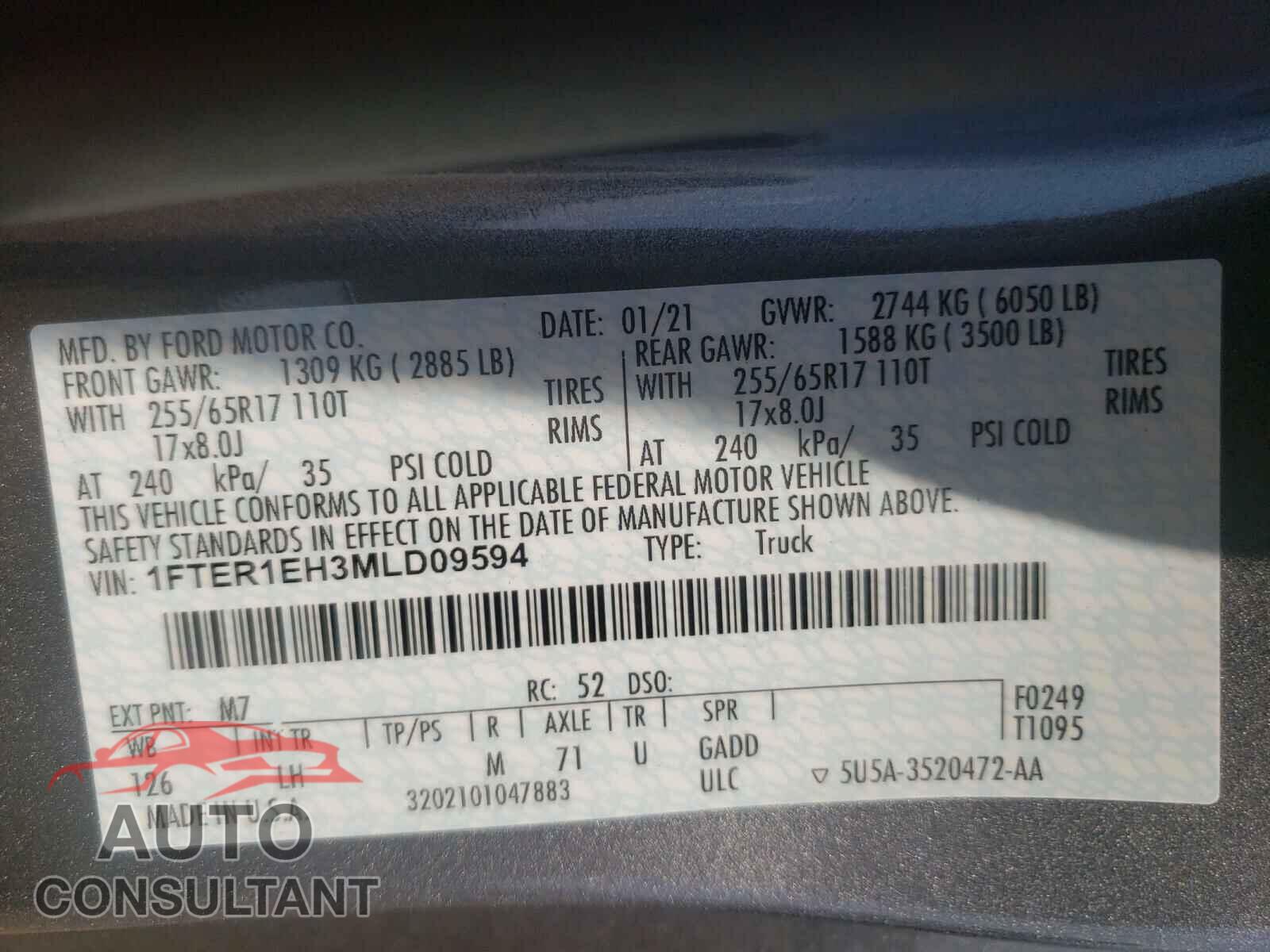 FORD RANGER 2021 - 1FTER1EH3MLD09594