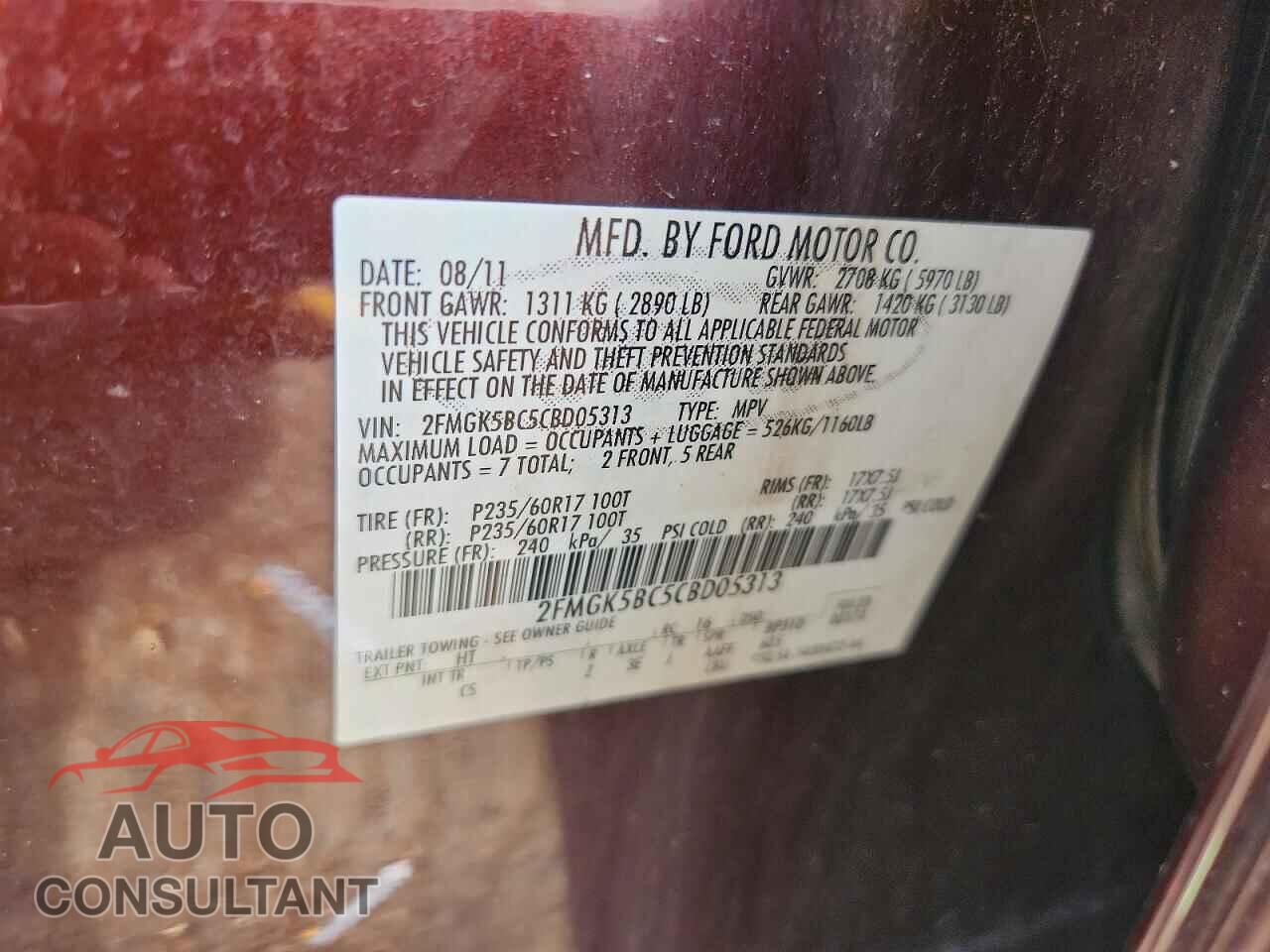 FORD FLEX 2012 - 2FMGK5BC5CBD05313