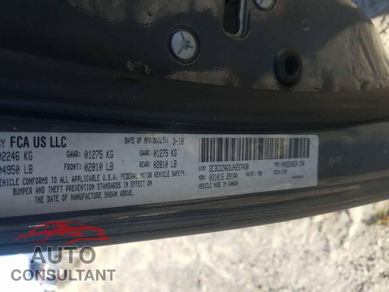 DODGE CHALLENGER 2018 - 2C3CDZAG3JH237438