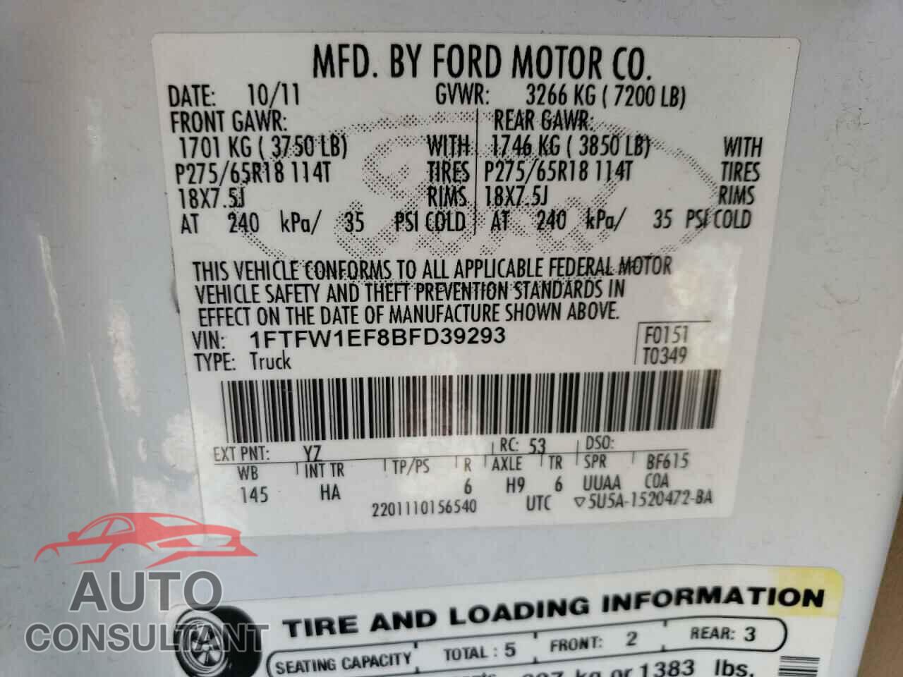 FORD F-150 2011 - 1FTFW1EF8BFD39293