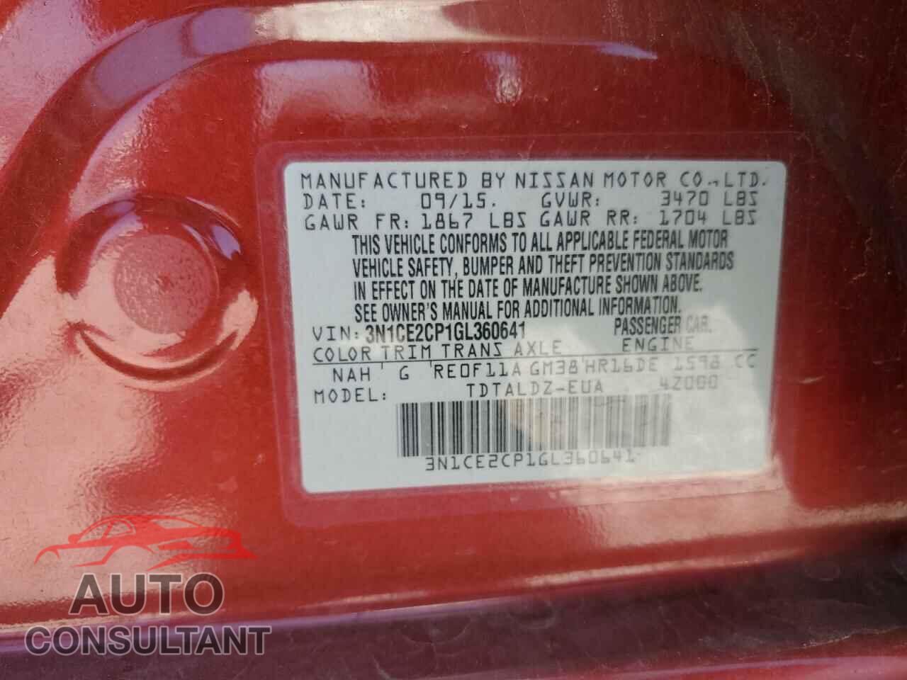 NISSAN VERSA 2016 - 3N1CE2CP1GL360641