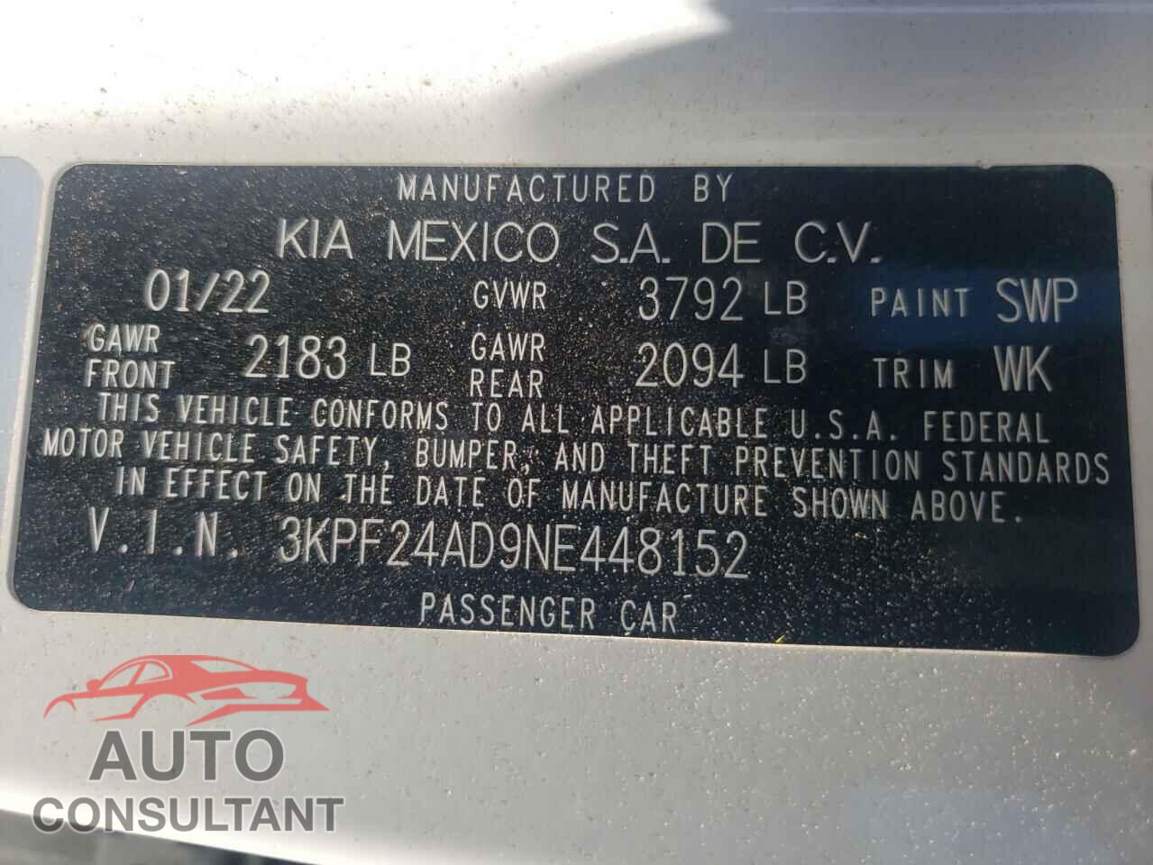 KIA FORTE 2022 - 3KPF24AD9NE448152