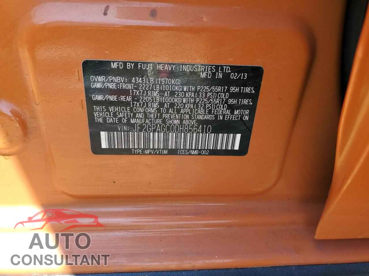 SUBARU XV 2013 - JF2GPAGC0DH856410