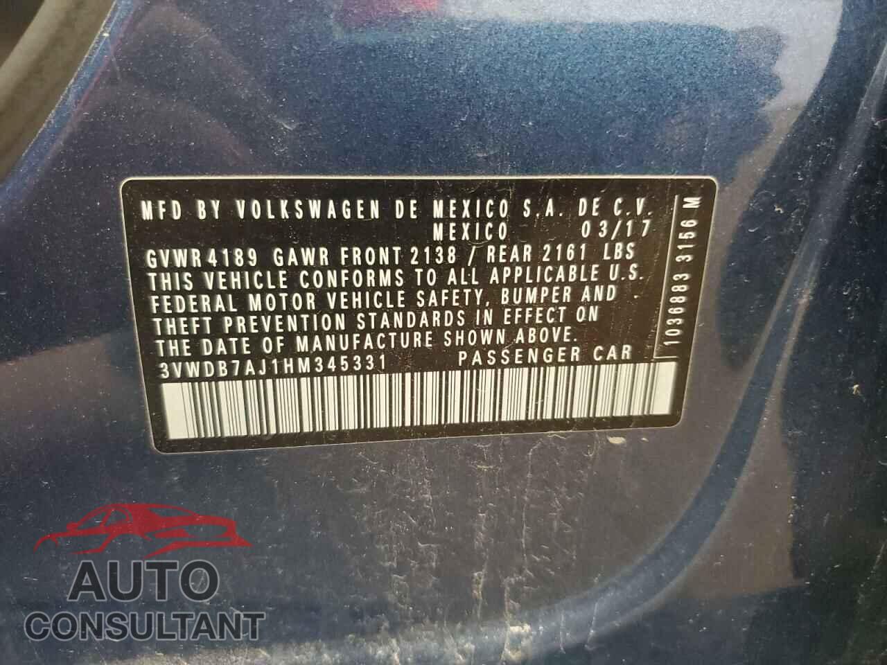 VOLKSWAGEN JETTA 2017 - 3VWDB7AJ1HM345331