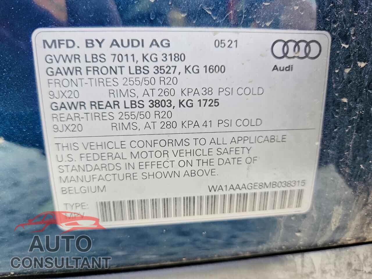 AUDI E-TRON 2021 - WA1AAAGE8MB038315
