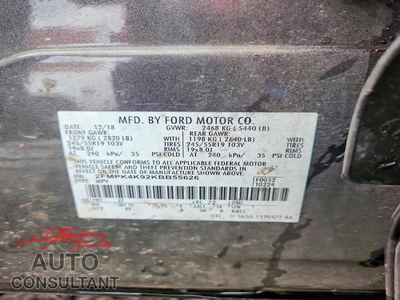 FORD EDGE 2019 - 2FMPK4K92KBB55626
