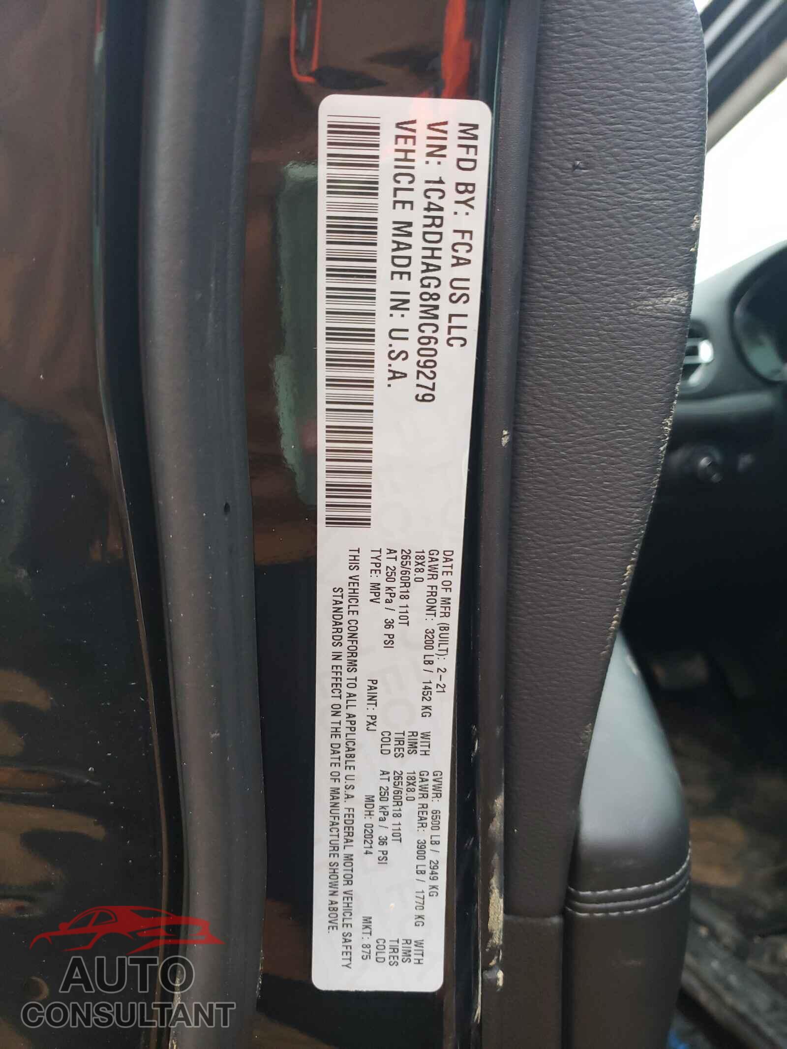 DODGE DURANGO 2021 - 1C4RDHAG8MC609279