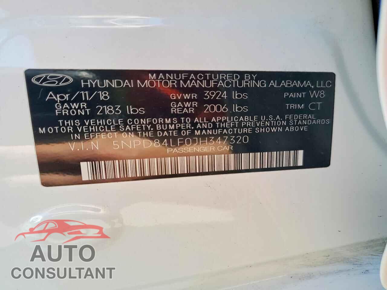 HYUNDAI ELANTRA 2018 - 5NPD84LF0JH347320