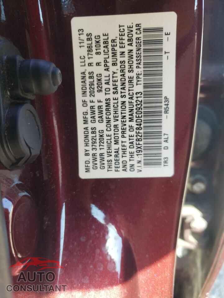 HONDA CIVIC 2013 - 19XFB2F84DE093213