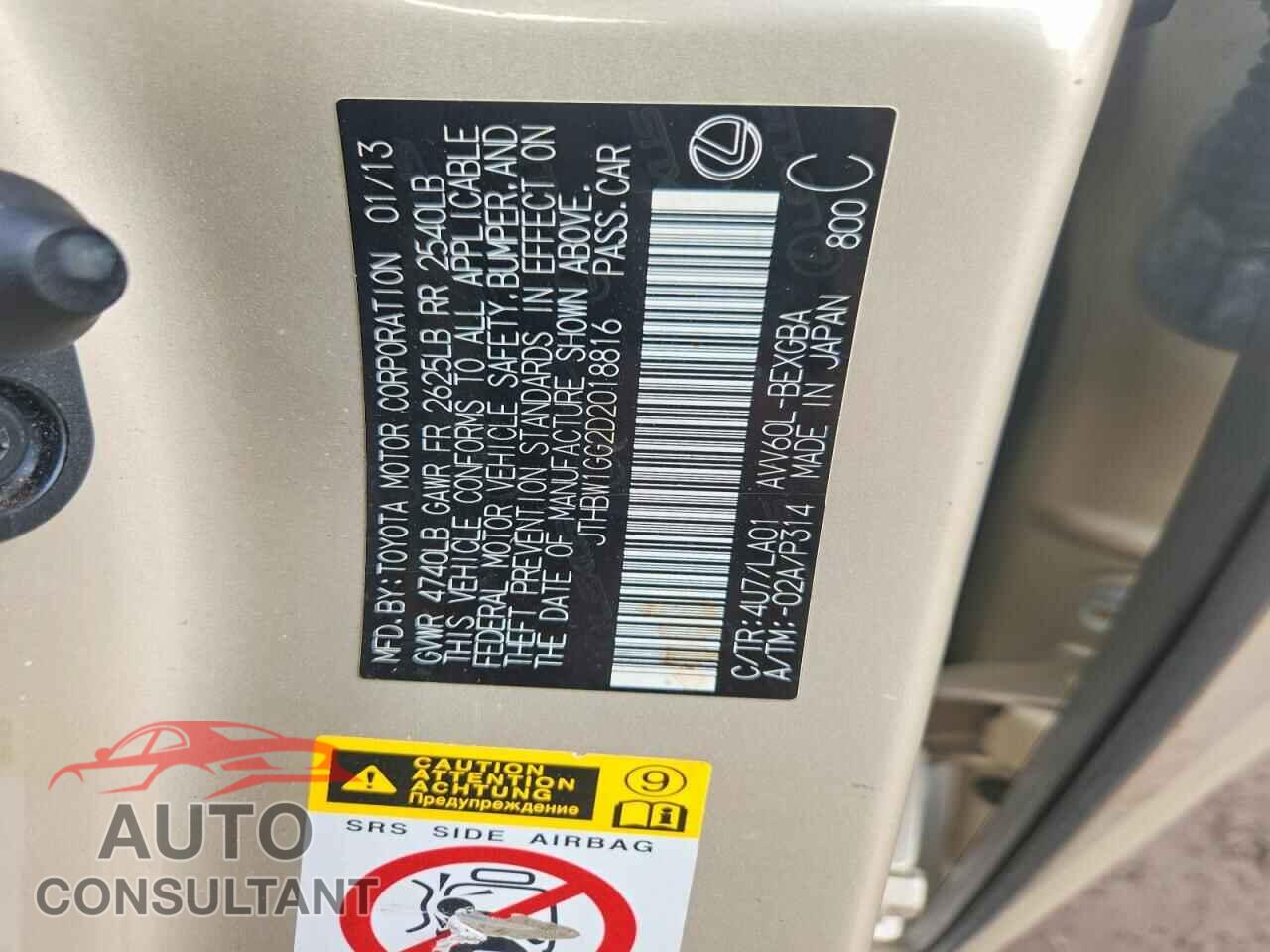 LEXUS ES300 2013 - JTHBW1GG2D2018816