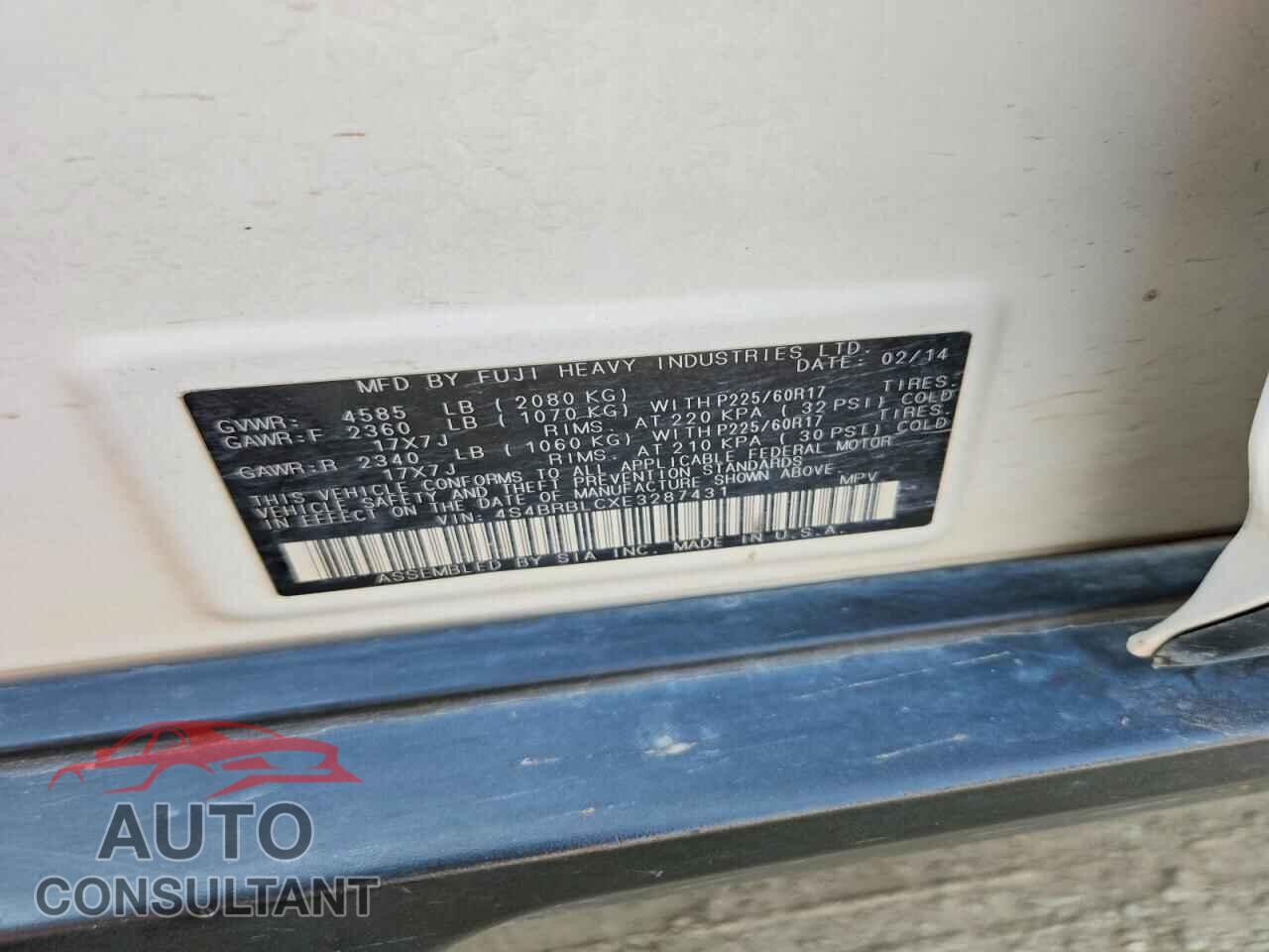 SUBARU OUTBACK 2014 - 4S4BRBLCXE3287431