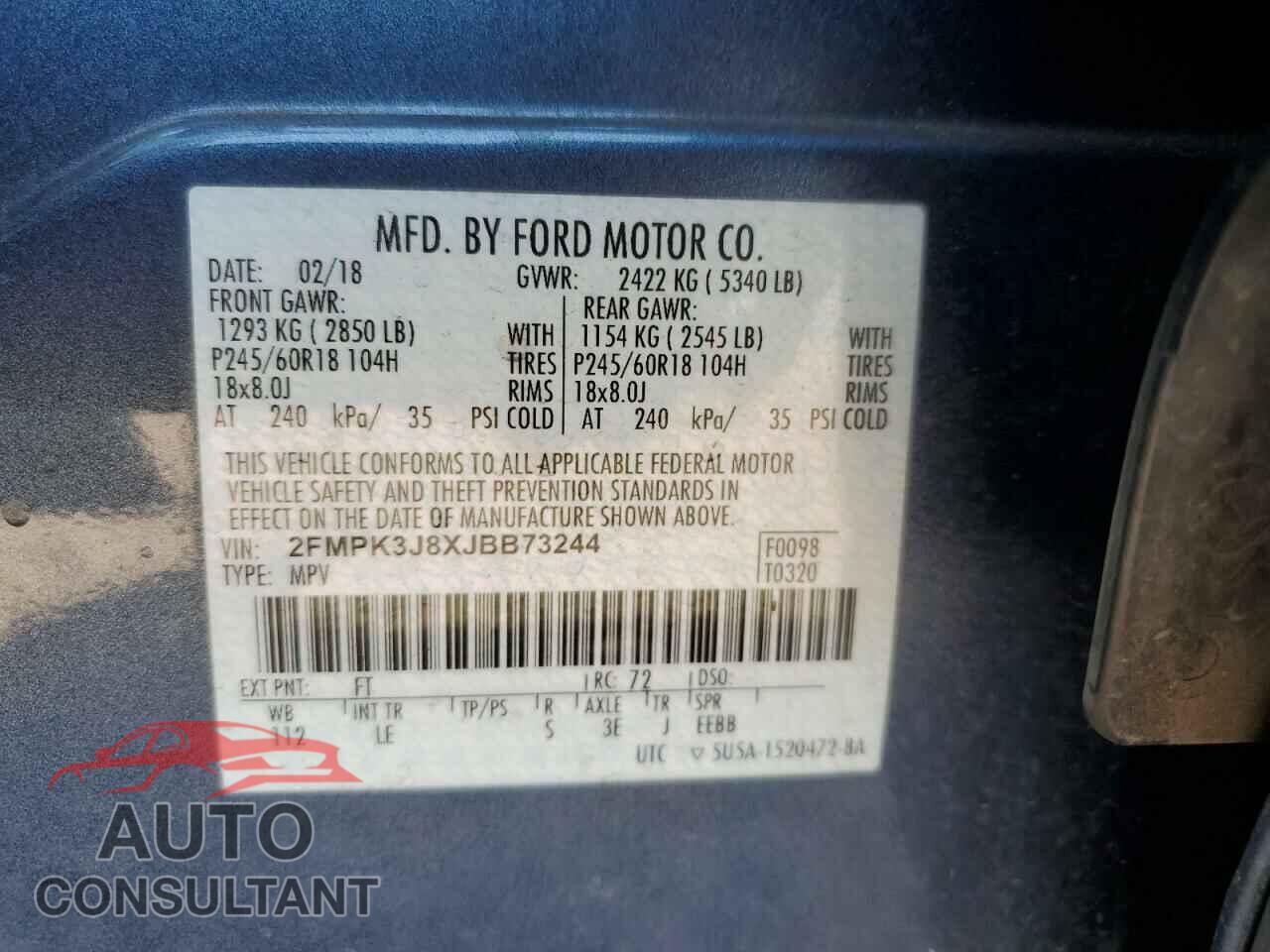 FORD EDGE 2018 - 2FMPK3J8XJBB73244