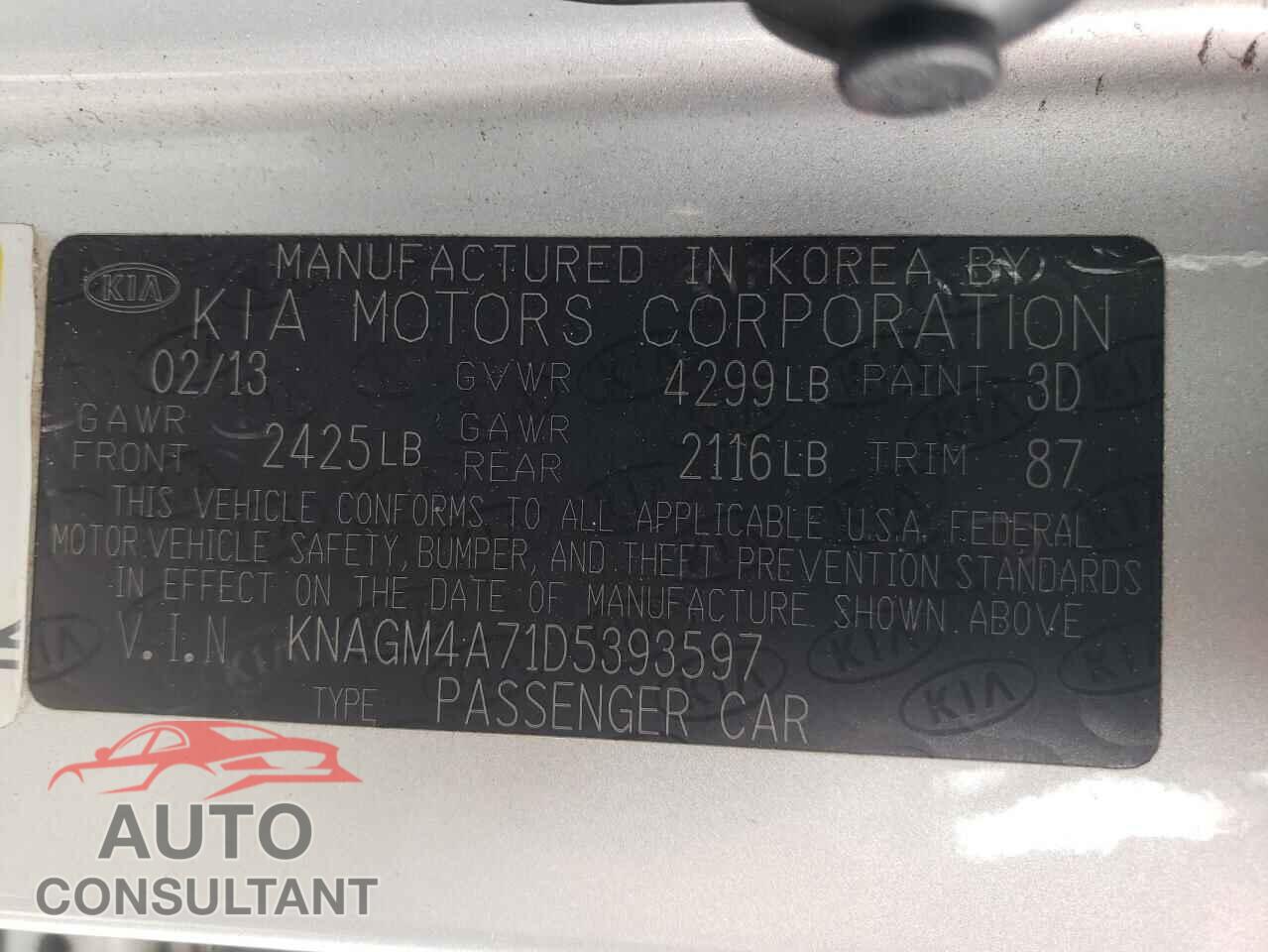 KIA OPTIMA 2013 - KNAGM4A71D5393597