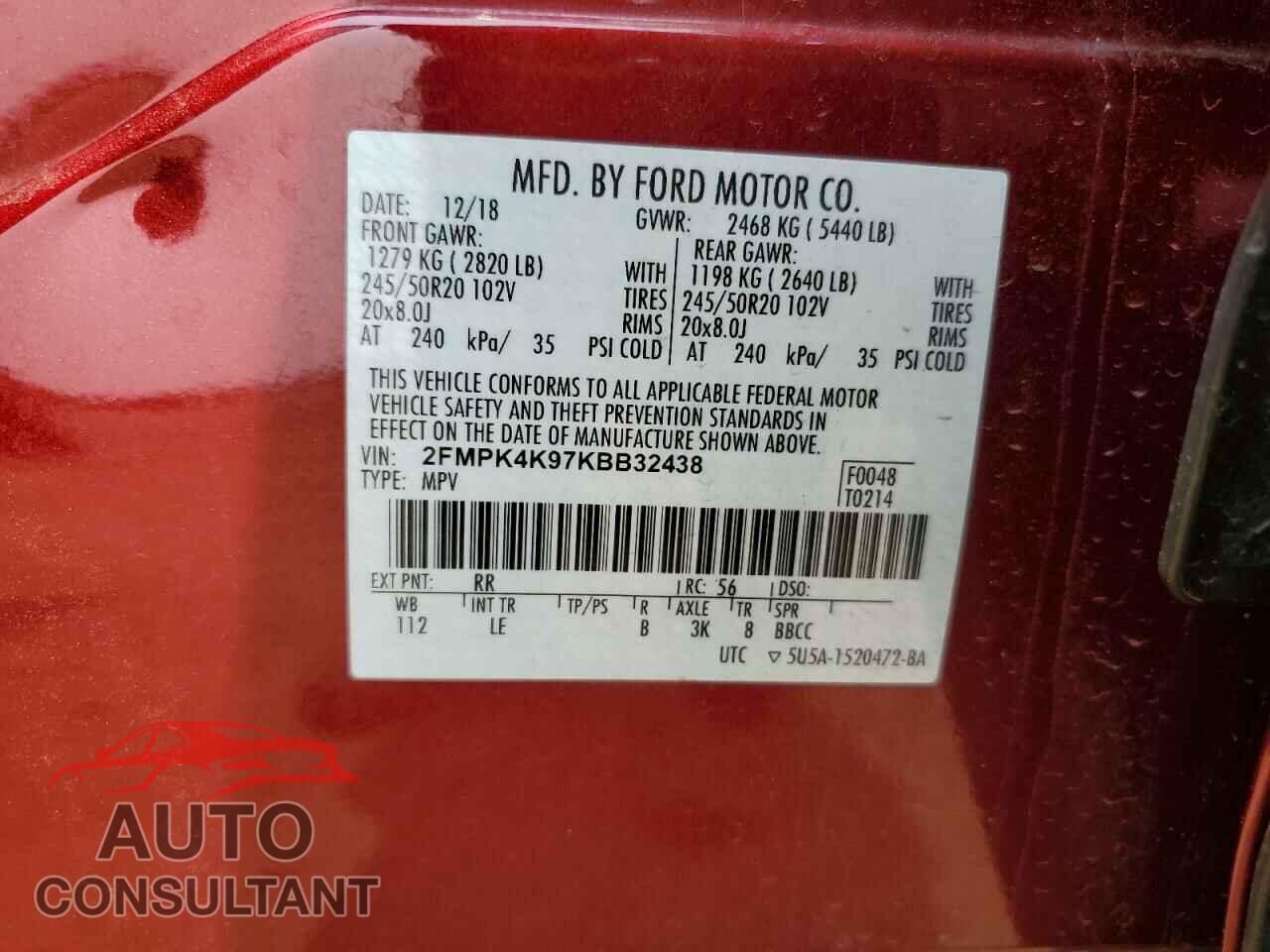 FORD EDGE 2019 - 2FMPK4K97KBB32438