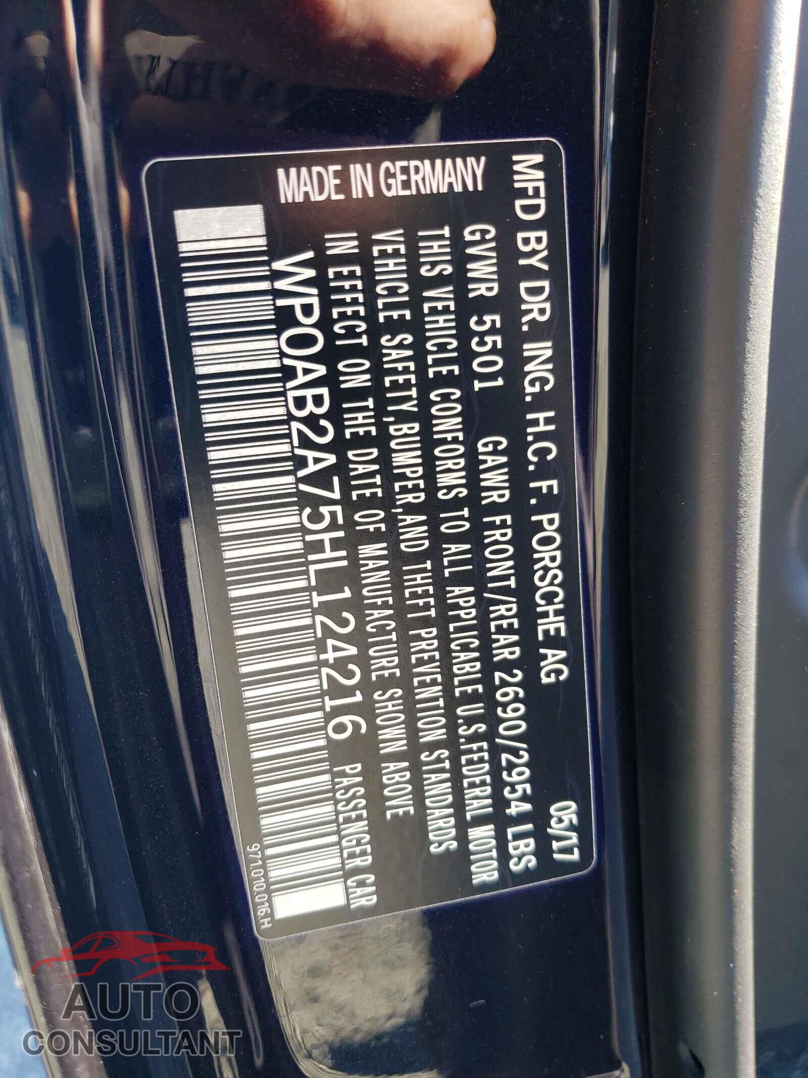 PORSCHE PANAMERA 2017 - WP0AB2A75HL124216