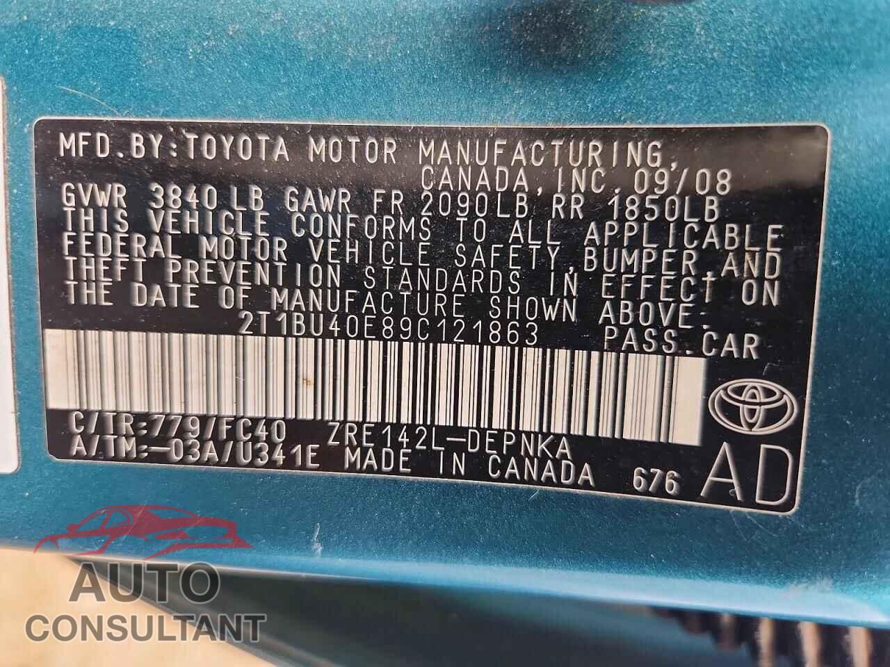 TOYOTA COROLLA 2009 - 2T1BU40E89C121863