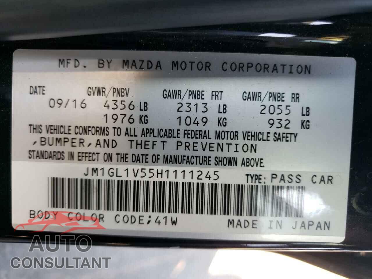 MAZDA 6 2017 - JM1GL1V55H1111245
