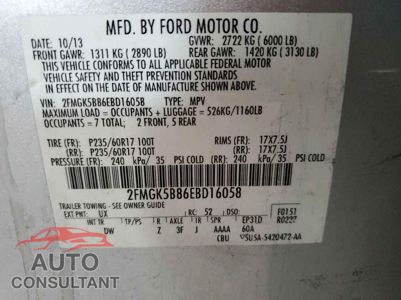 FORD FLEX 2014 - 2FMGK5B86EBD16058