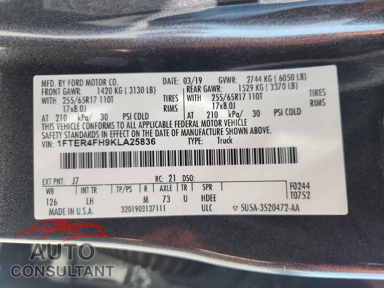 FORD RANGER 2019 - 1FTER4FH9KLA25836