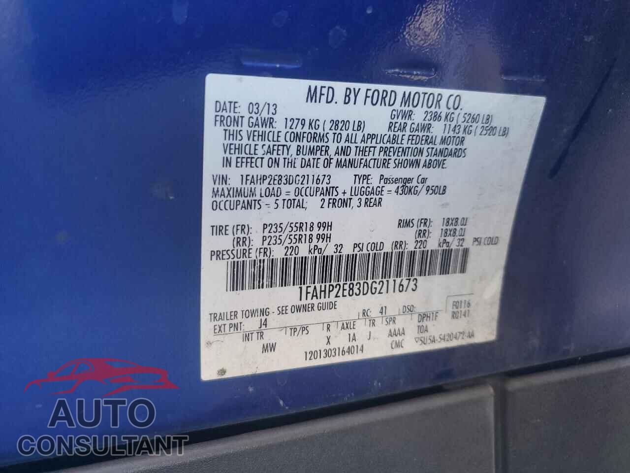 FORD TAURUS 2013 - 1FAHP2E83DG211673