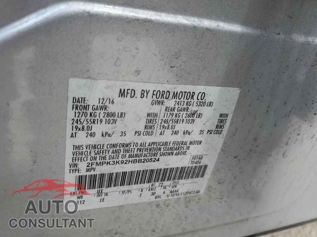 FORD EDGE 2017 - 2FMPK3K92HBB20524