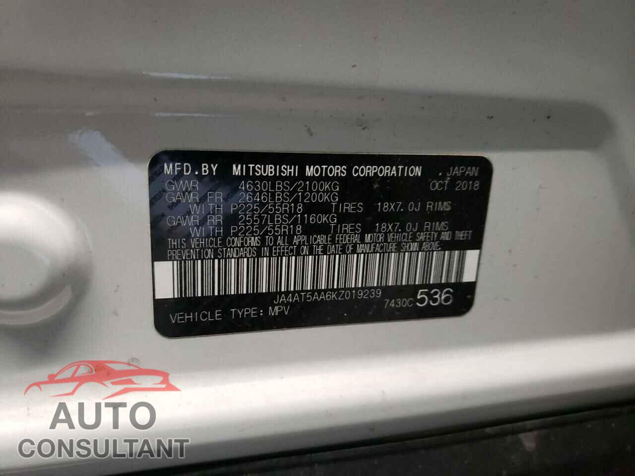 MITSUBISHI ECLIPSE 2019 - JA4AT5AA6KZ019239